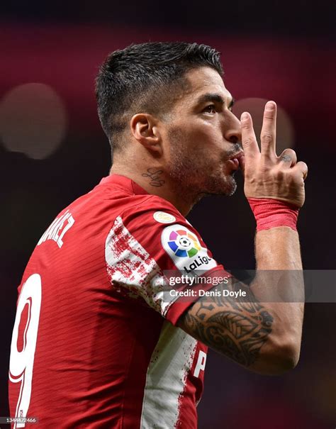 Luis Suarez of Atletico Madrid celebrates after scoring their team's ...