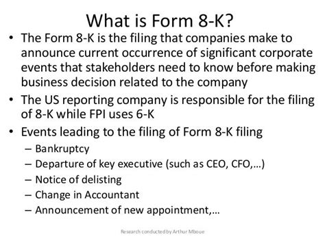 SEC compliance and disclosure, Form 8-K (sample)