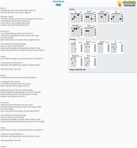 Chord: Good Days - tab, song lyric, sheet, guitar, ukulele | chords.vip