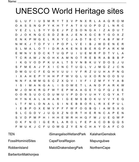 UNESCO World Heritage sites Word Search - WordMint