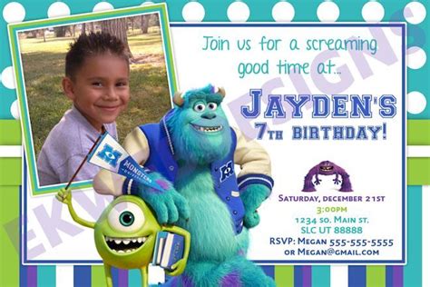 Monsters University Birthday Invitations- Monsters Inc. | Tarjetas de cumpleaños para niños ...