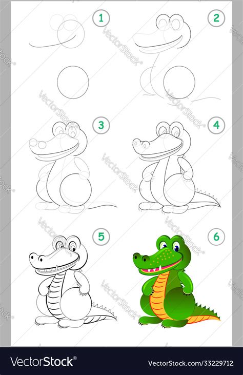 How to draw step a cute toy crocodile Royalty Free Vector