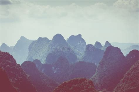 Landscape of Guilin, Karst Mountains. Located Near Yangshuo, Gui Stock Image - Image of dusk ...