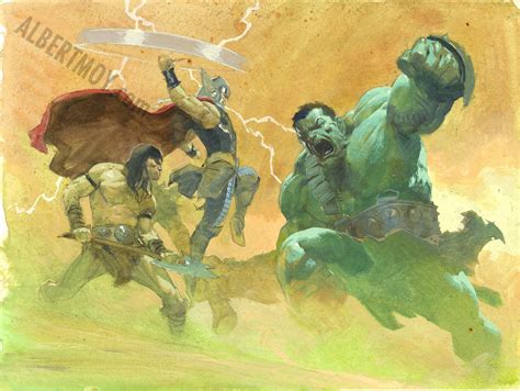 Albert Moy : Original Comic Art - Hulk, Thor and Conan by Esad Ribic