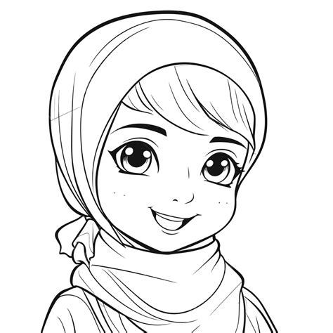 Coloring Picture Of A Beautiful Girl In Hijab Outline Sketch Drawing ...