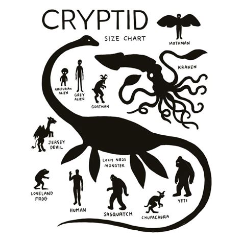 Cryptid size chart on Threadless | Paranormal aesthetic, Mythological ...