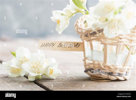 happy birthday text and flowers Stock Photo - Alamy