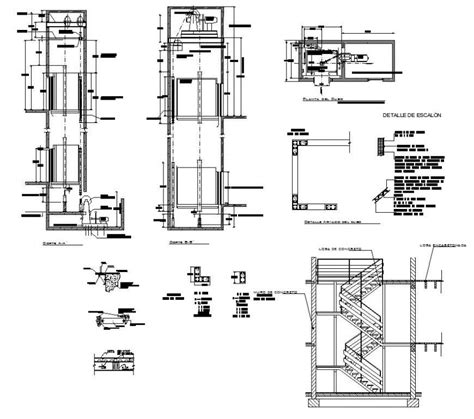 Plan and section of elevator 2d view layout CAD structure autocad file ...