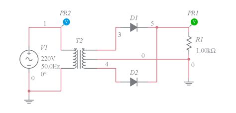 Copy of 2 diode Full Wave Rectifier - Multisim Live