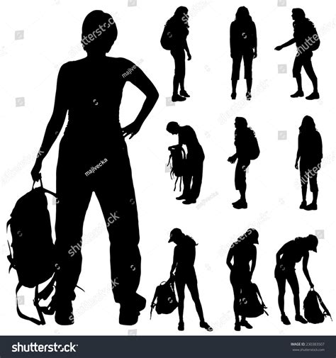 Vector Silhouette Woman Backpack On White Stock Vector (Royalty Free ...