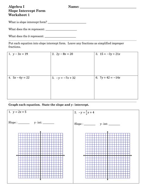 Slope intercept form worksheet: Fill out & sign online | DocHub