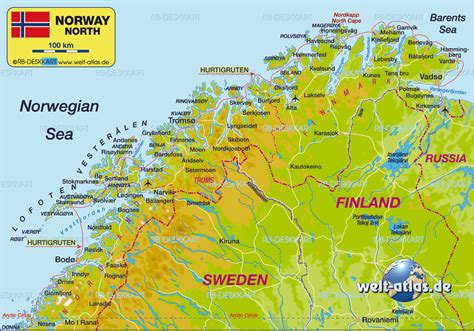 Map of Norway with Major Towns and Roads