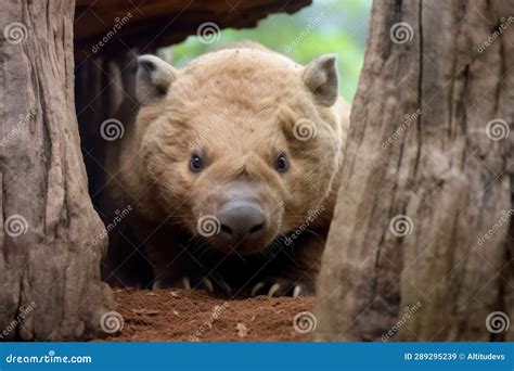 Close-up of Wombat Peeking Out of Burrow Entrance Stock Image - Image of peeking, animal: 289295239