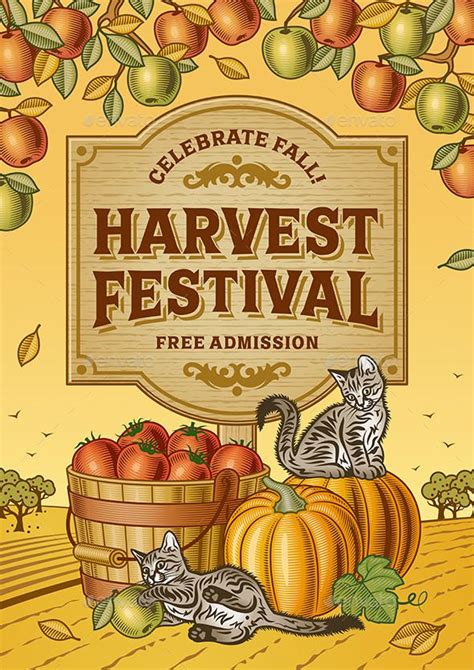 Harvest Festival Poster with Food Objects