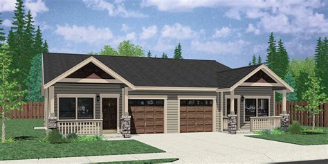 Duplex House Plan With Garage In Middle - 3 Bedrooms | Bruinier & Associates | House, Hus, Planet