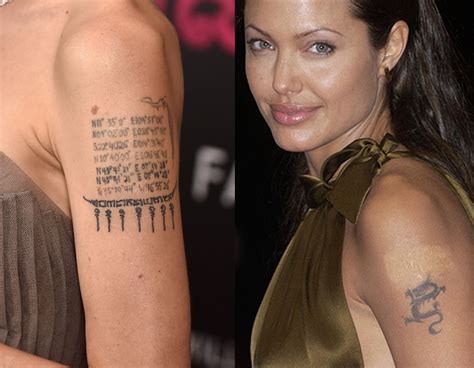 Angelina Jolie's tattoos and the sweet meanings behind them | Angelina jolie tattoo, Sweet ...