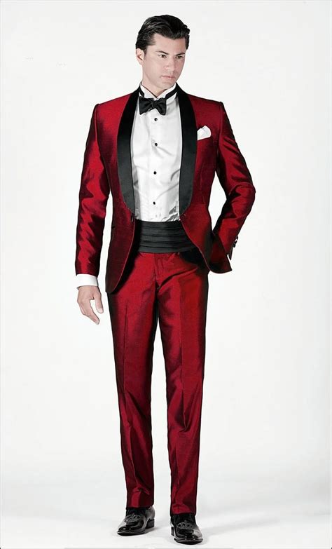 High Quality One Button Dark Red Groom Tuxedos Groomsmen Men's Wedding ...