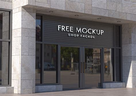 Perspective View of a Modern Storefront Facade Logo Mockup (FREE) - Resource Boy