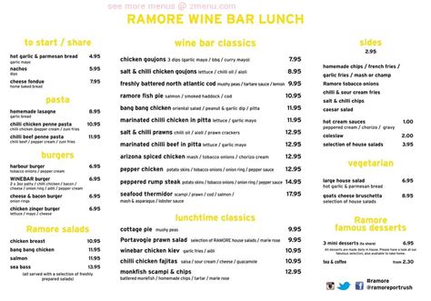 Menu at Ramore Wine Bar, Portrush