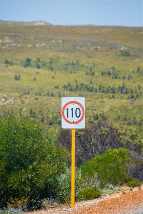 Speed Limit 110 Kph Street Sign Next To Australian Road Stock Image ...