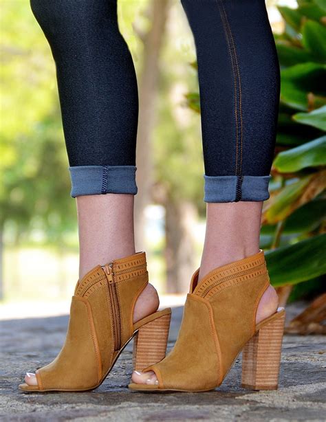 Women's Fashion Suede Peep Open Toe Booties-Camel