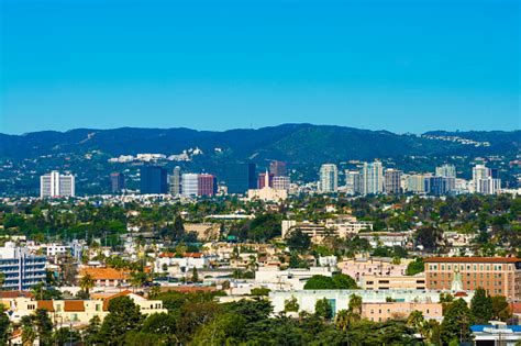 Westwood Los Angeles Skyline And Mountains Stock Photo - Download Image ...