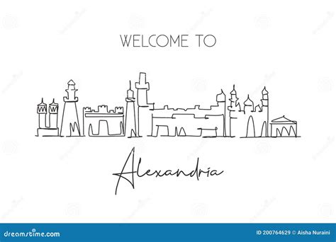 One Continuous Line Drawing of Alexandria City Skyline, Egypt. Beautiful City Landmark Stock ...