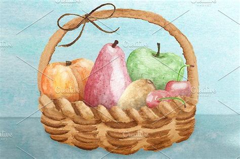 Watercolor Fruits & Veggies | Watercolor fruit, Fruit basket drawing ...