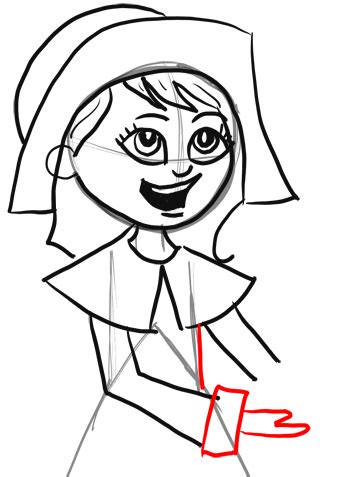 How to Draw Cartoon Pilgrim Girl for Thanksgiving Step by Step Drawing ...