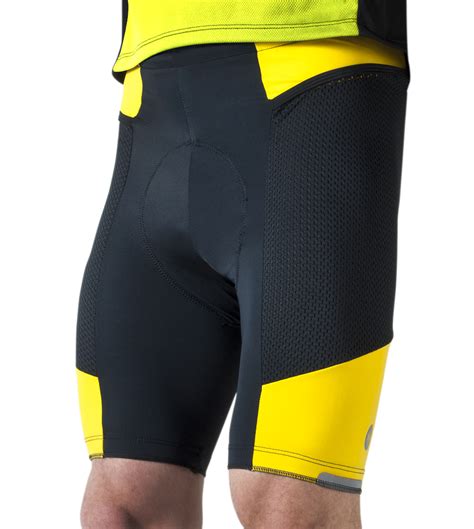 Men's Gel cycling shorts, bike shorts with side pockets - Black on Yellow