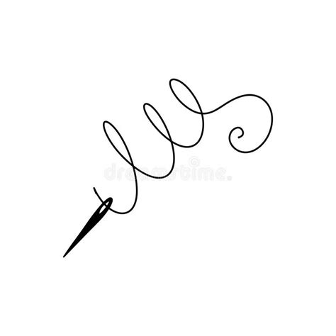 Thread and Needle Sketch Isolated on White Background. Vector Art Stock ...