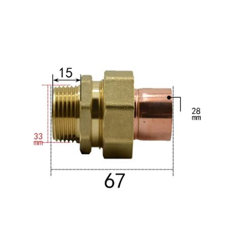 DN25 G 1" BSPP Male x Copper Inner Dia 28mm Brass Copper End Feed Fitting Union Connector ...