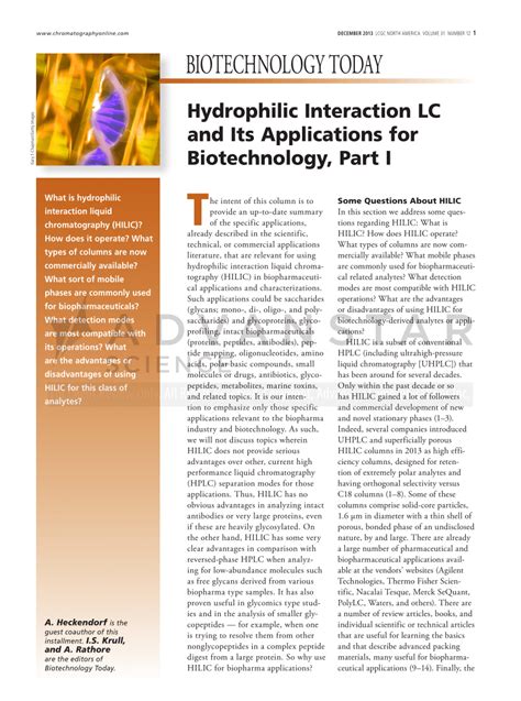 (PDF) HILIC and Its Applications for Biotechnology, Part I