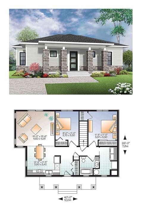 Modern Style House Plan 76437 with 2 Bed, 1 Bath | Modern style house plans, House layout plans ...