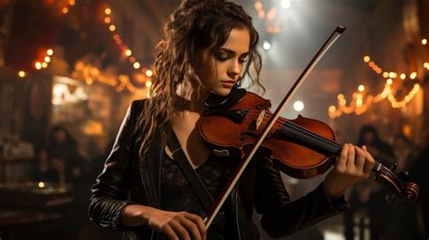 Premium AI Image | Musician woman playing violin in concert hall