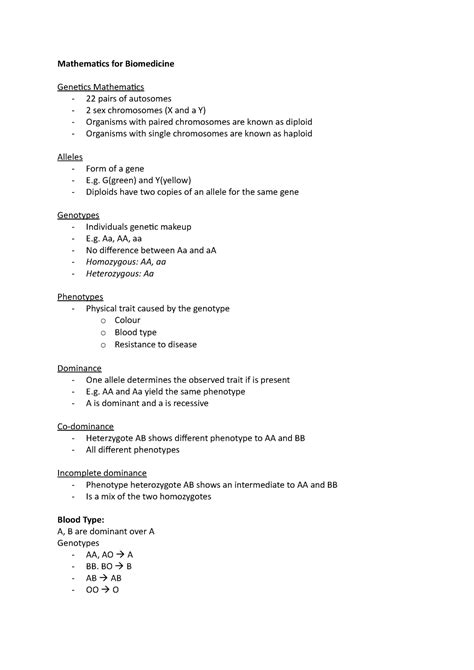 Lecture Notes - Mathematics for Biomedicine Genetics Mathematics - 22 ...