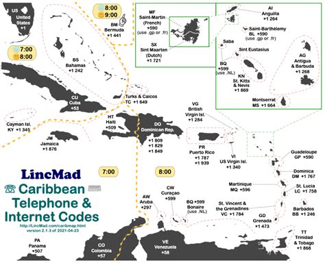 LincMad's Caribbean Area Code & Time Zone Map