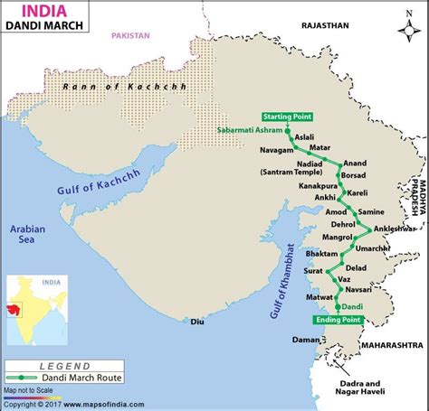 Route of Mahatma Gandhi's Salt March in 1930, which brought international attention to his ...