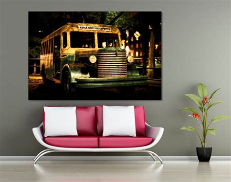 Old Bus Canvas Print Retro Bus Wall Art Night City Bus | Etsy