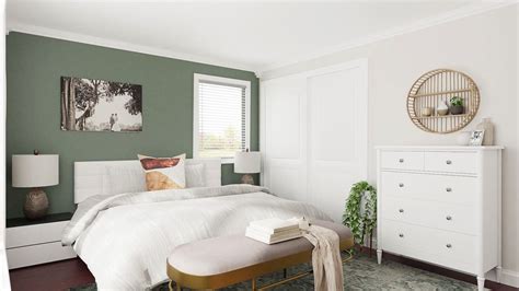 Get Inspiration From Sage Green Accent Wall: Glam Transitional Bedroom Design By Spacejoy ...