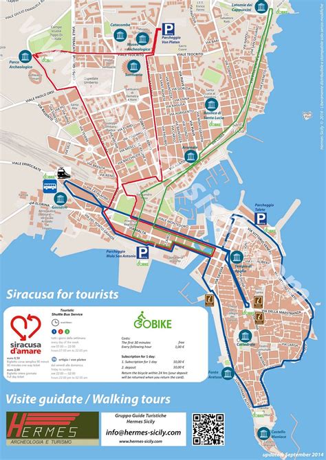 Touristic mini shuttle busses map in Syracuse, Sicily | Sicilia ...