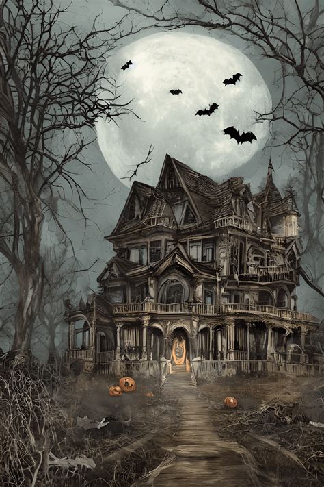 8k Realistic Creepy Halloween Background with Haunted House · Creative ...