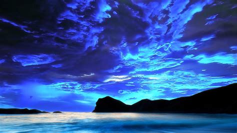 Dark Blue Sky Above Mountain And Sea HD Dark Blue Wallpapers | HD Wallpapers | ID #50847