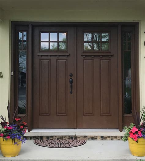 After: Therma Tru Fiberglass craftsman style double door w/sidelites - Craftsman - Entry ...