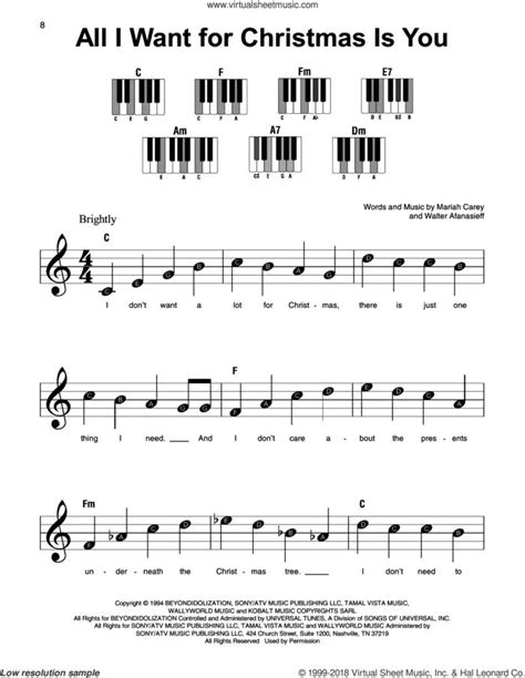 All I Want For Christmas Is You sheet music (beginner version 3) for piano solo | Easy piano ...