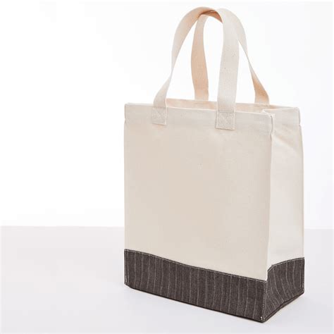 Large Canvas Tote Bag with Olive Pinstripe Denim by Cayson Designs