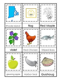 Rhode Island State Symbols themed 3 Part Matching Preschool Literacy Card Game.