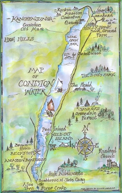 "Swallows and Amazons map of Coniston Water" by Sophie Neville | Redbubble