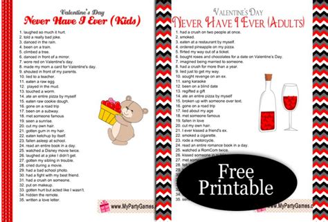 Free Printable Never Have I Ever Cards for Valentine’s Day