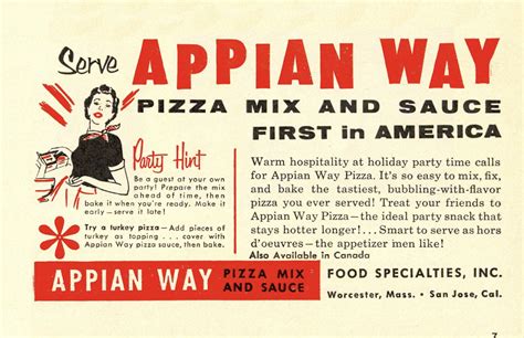 APPIAN WAY Pizza Mix and Sauce, 1957 Ad. : r/vintageads